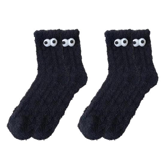 2 pary śmiesznych puszystych skarpetek z dużymi oczami dla kobiet, ciepłe skarpety do spania, zimowe przytulne grube skarpety do noszenia w domu i spania