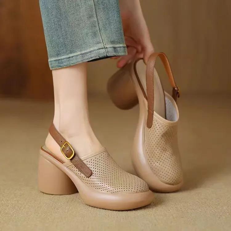 Women Vintage Hollow Chunky Platform Sandals Summer New Soft Thick Sole Buckle Shoes Woman Fashion Non-Slip Beach Slides Sandals
