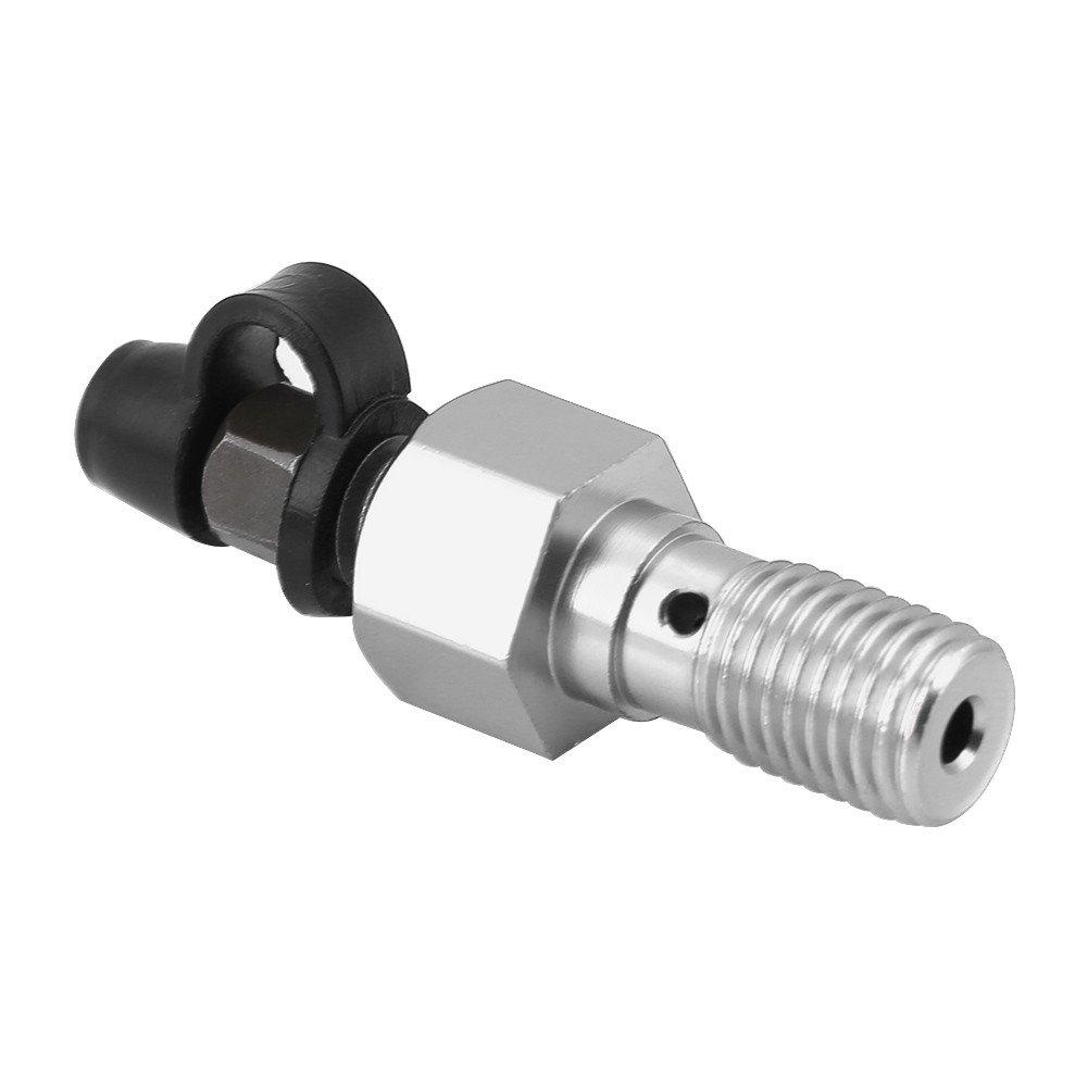 Banjo Bolt-Qiilu M10x1.25mm Motorcycle Brake Master Cylinder Caliper Bleed Screw Nipple Banjo Bolt + Dust Cap Universal (Silver)