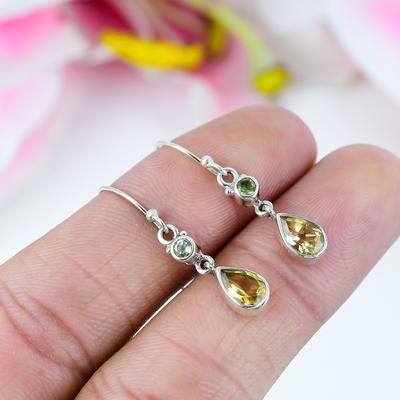 Natural Citrine, Peridot Gemstone 925 Solid Sterling Silver Earring 1.5" N3P66