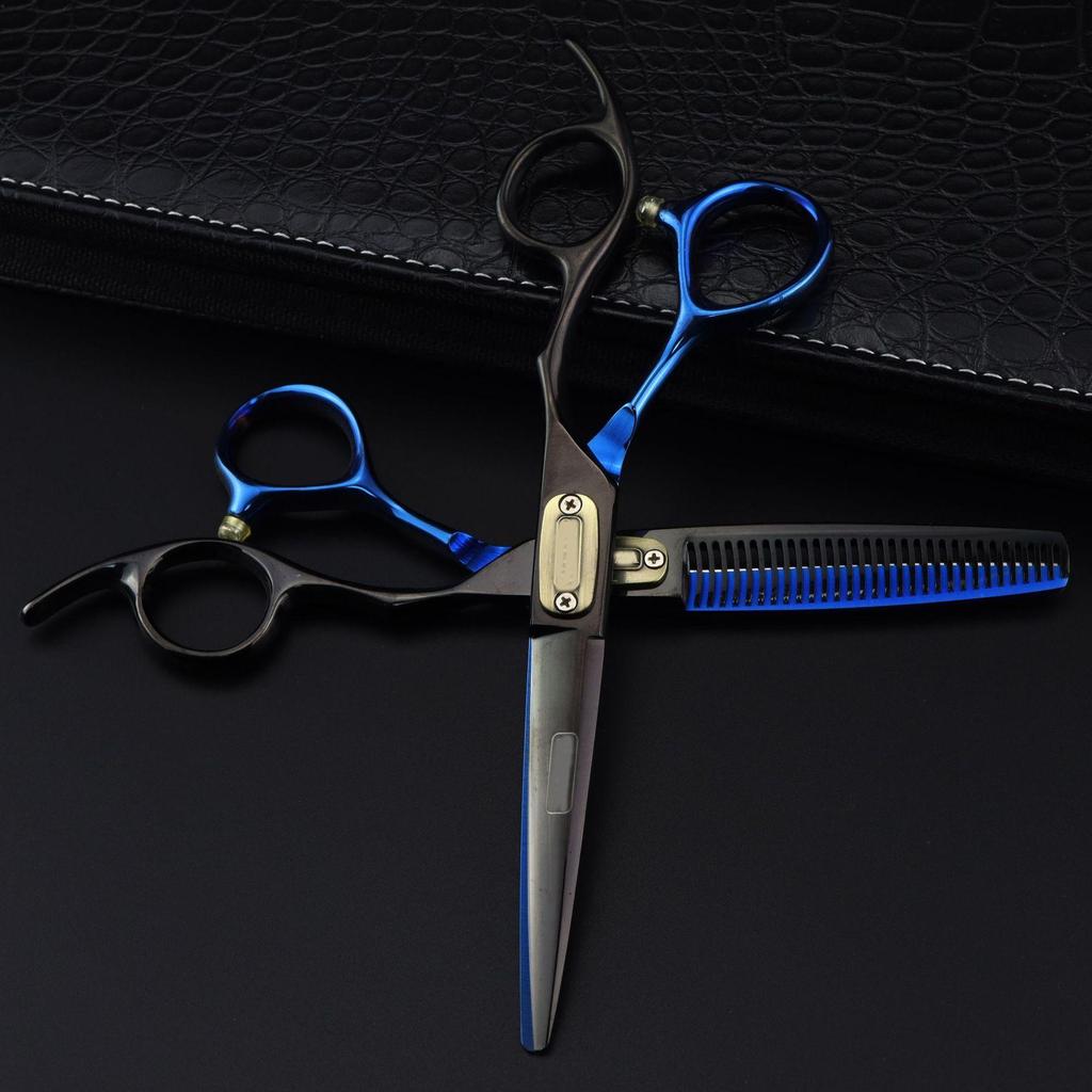 6.0-Inch FHS-11 Black Blue Hairdressing Scissors for Bangs and Barbering