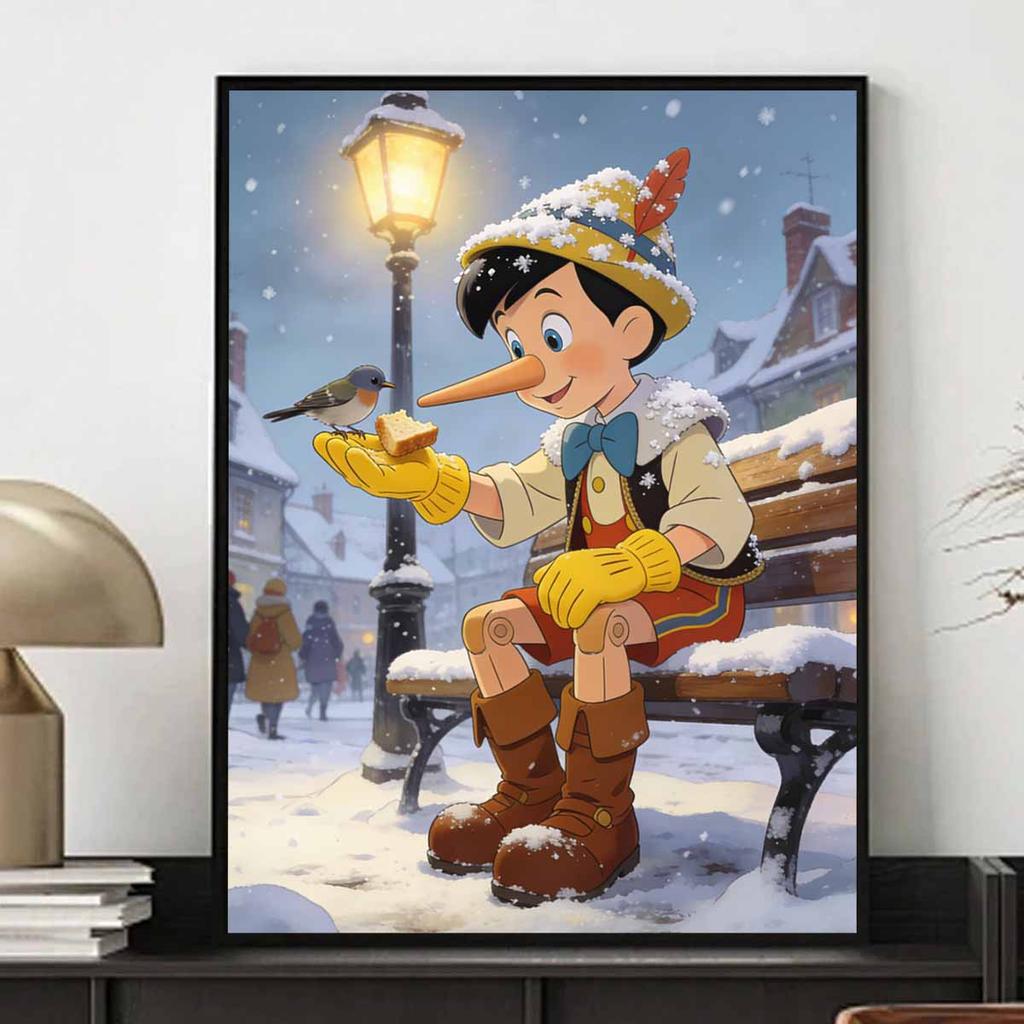 Disney themed diamond painting kit handmade diy5D home decor gift Pinocchio winter sceneThis title has 127 characters.