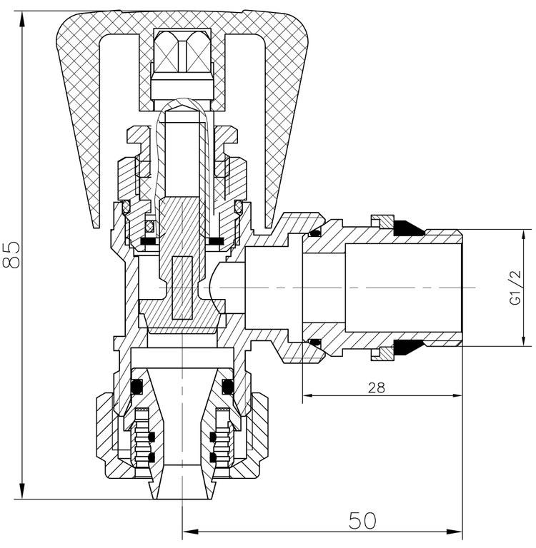 Pex 16x1/2" Winkel-Rücklauf-Heizkörperventil
