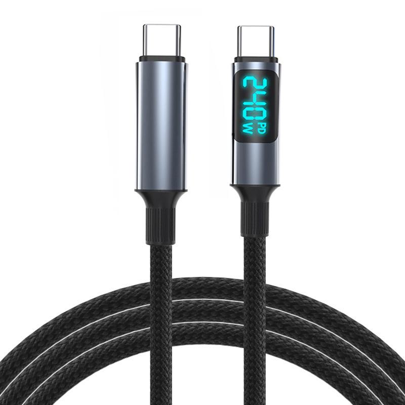 240W Dual Type-C Fast Charging Cable for Apple, Huawei, VIVO, OPPO, Xiaomi - Digital Display