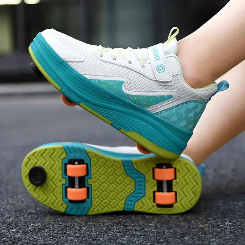 Unisex Button Extension 4 Wheel Roller Skates Shoes New Sneakers With Wheels For Boy Girls Skating Skates Shoes With Wheels