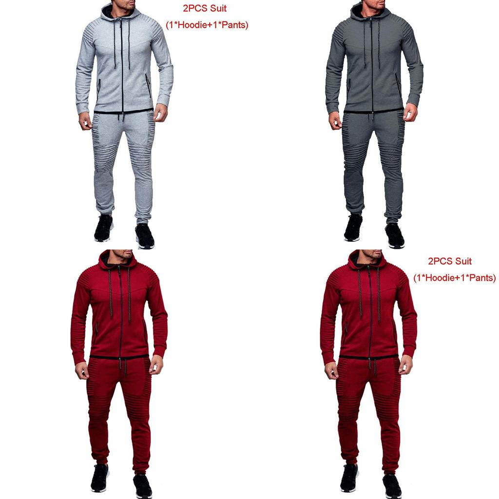 Stylish Men's Tracksuit Set With Hooded Jacket And Adjustable Waistline Pants