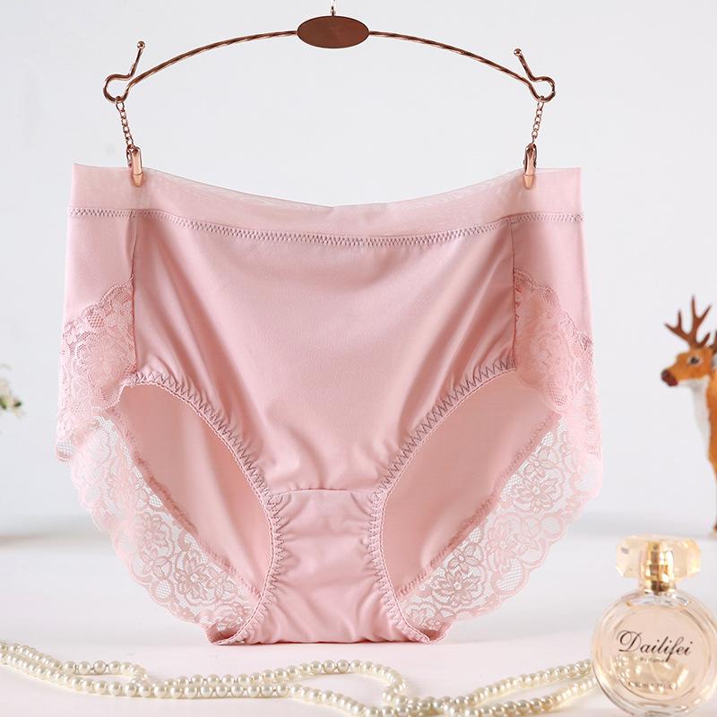 Milk Silk Comfortable Panties for Women Sexy Lace Plus Size Briefs Breathable Smooth Female Underpants High Elastic