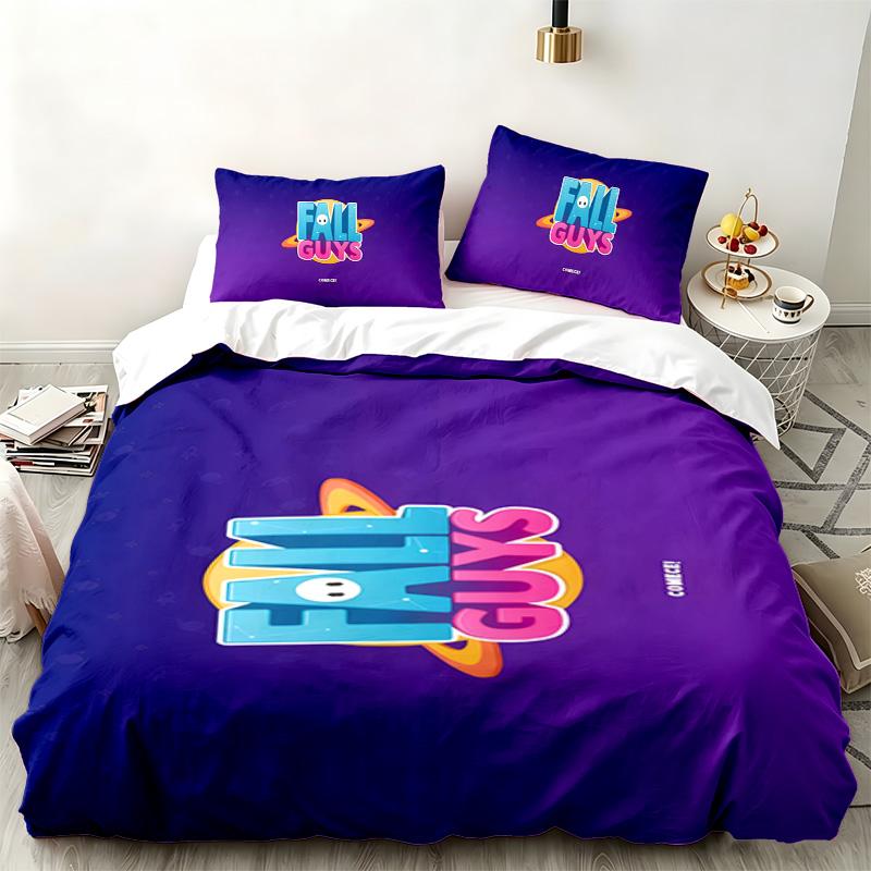 Set de 3 piezas de Fall Guys Perfecto para usar en el dormitorio Cómodo juego de cama incluye una funda nórdica y dos fundas de almohada Regalo ideal de cumpleaños o Navidad