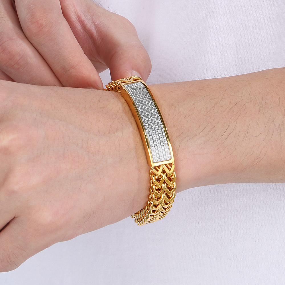 Luxury Never Fade Gold Color Stainless Steel Mens Bangle Bracelet With Magnet Clasp Birthday Jewelry Gifts for Boys Male