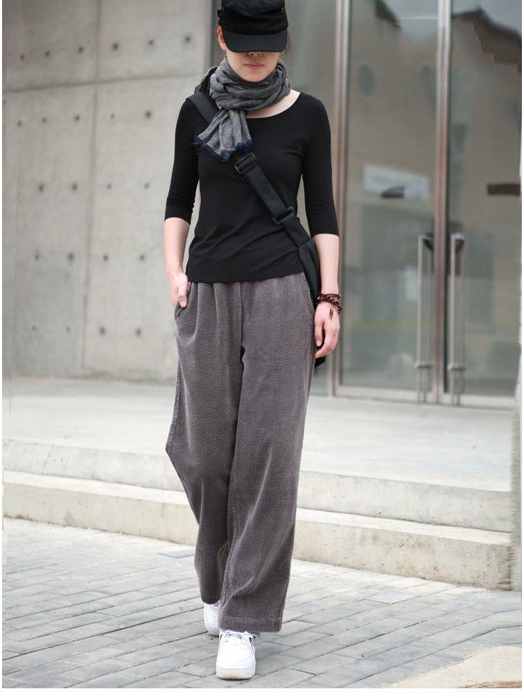 2025 Women's High Waist Straight-Leg Corduroy Pants: Versatile, Casual, Loose-Fit Woolen Pleated Solid Color Long Pants