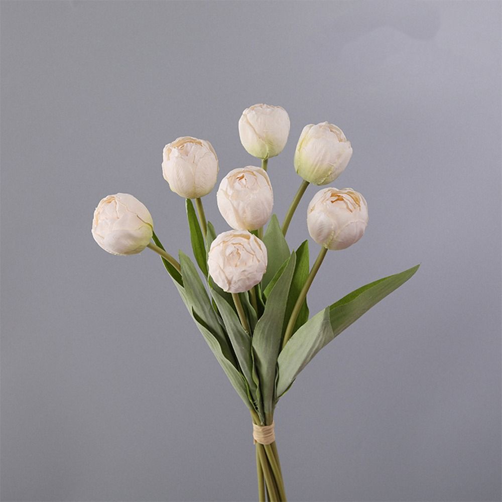 7 Heads Artificial Tulip Branches Real Touch Realistic Silk Tulip Flower Handmade Fake Flowers Wedding Party Decor
