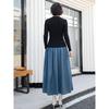 2026 Spring Fashion Slimming Knit Top & Blue A-Line Skirt Set