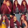 Front lace lace wig, European and American ladies small curly lace long curly hair burgundy wig small lace wig headgear
