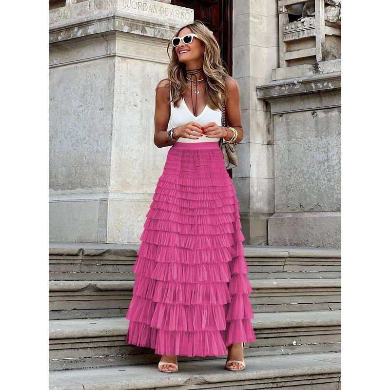 

Solid Color Elastic Waist Half Length Skirt Solid Elastic Waist Skirt Rose Red S