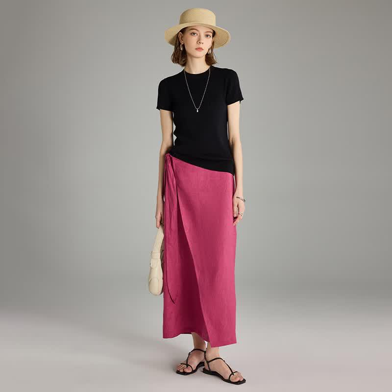 Wudao Mulberry Silk & Linen Blend Rib Knit Short Sleeve T-shirt
