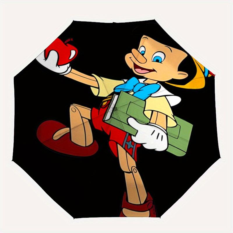 Apple Pinocchio Design Cartoon Automatic Folding Umbrella - 3 Folding Design, Vivid Cartoon Pattern, Suitable for Outdoor Activities, A Gift
