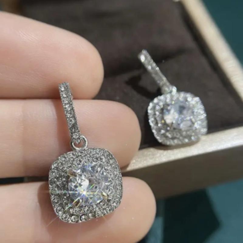 

Роскошные серьги-подвески из металла цвета меди, квадратные, с белым камнем, модные, для вечеринки, помолвки, свадьбы, для женщин