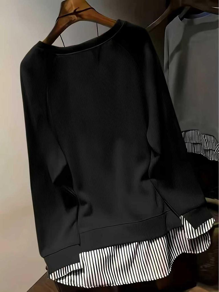 2025 Primăvară/Toamnă Casual Patchwork Gât Rotund Aspect Două Piese Elastic Moale Top