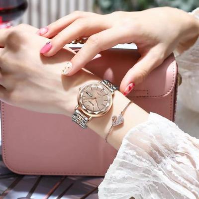 Elegantné Dámske Hodinky s Náramkom z Nerezovej Ocele, Dvojitým Dátumom, Vodotesné, Luminiscenčné, Hodinky s Vodnými Diamantmi Sú Perfektné na Večerné Nosenie