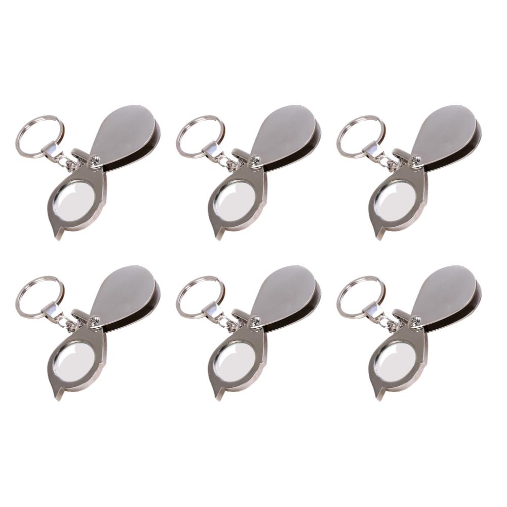 10-1PCS Portable Mini 15X Magnifier Metallic Silver Foldable Exquisite Keychain Glass Loupe Pocket Tool Gift Supplies