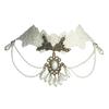 Stylish Multi-layer White Lace Necklace Collar for Women, Trendy Collarbone Chain Necklace, Pearl Pendant.