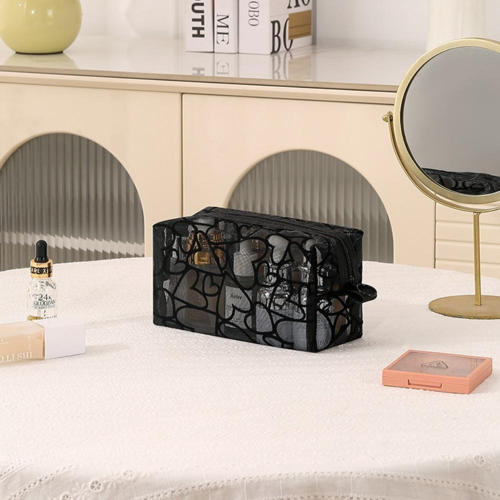 

Fashion Portable Cosmetics Storage Bag Mesh Heart Makeup Bag Toiletries Bag Women
