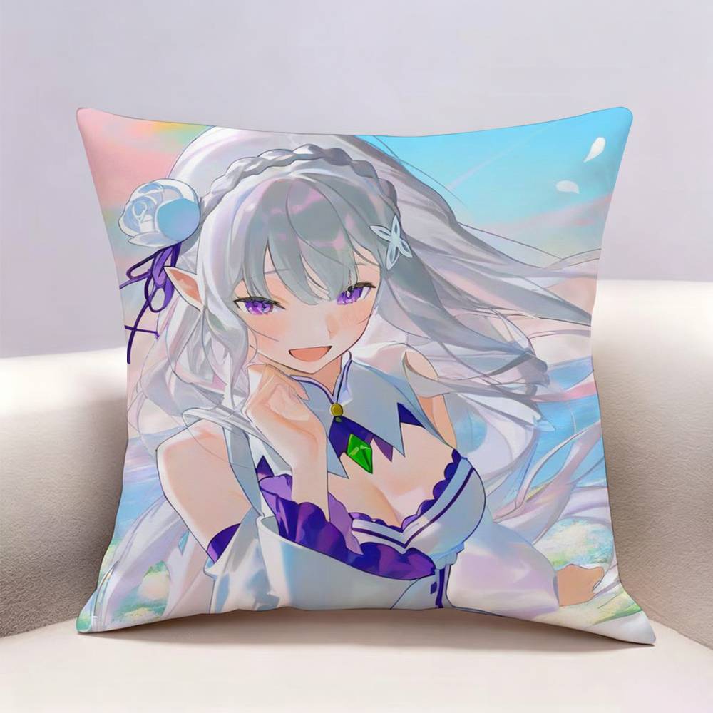 Anime Re ZZero Emilia Doublesided Print Pillow Case Pattern Printed Pillowcase For Living Room Sofa Cushion Cover