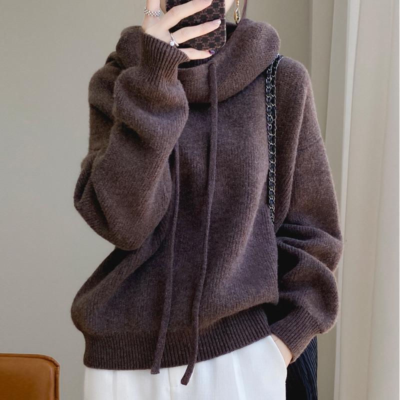Women's Wool Knitted Turtleneck Hoodie - Loose, Warm, Stylish, Versatile Sweater