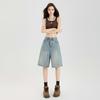 Summer Thin High Waist Vintage Relaxed Straight Five Points Cropped Denim Pants For Petite Women Casual Pants Oversize Denim Trousers