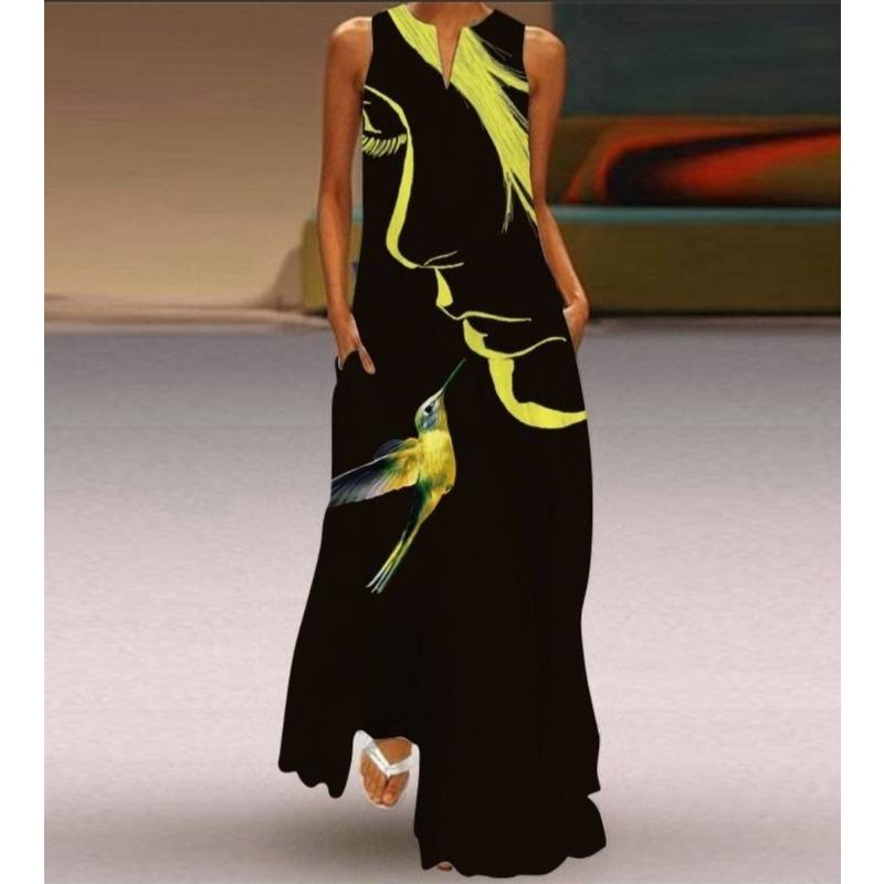 

Летнее женское платье Платье без рукавов с V-образным вырезом и принтом XXL