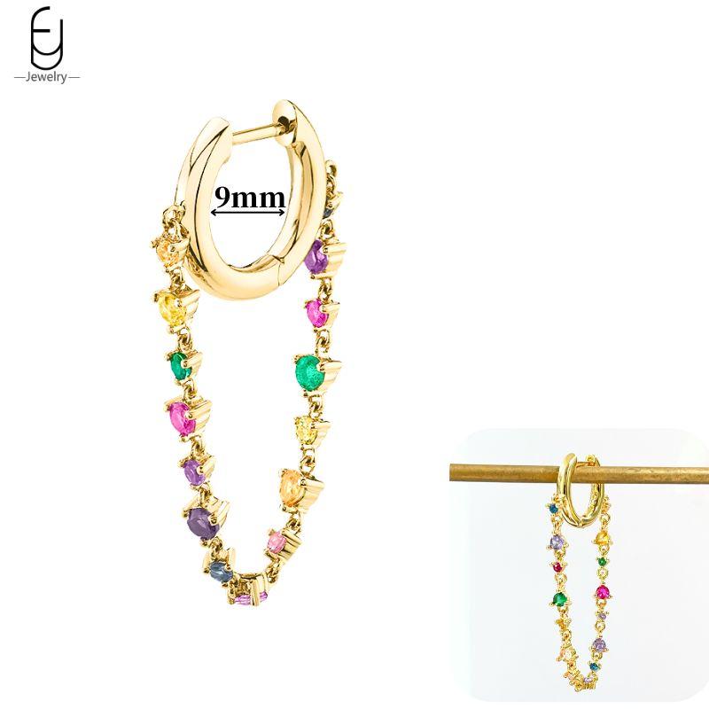 925 Silver Ear Buckles Fashion Hoop Earrings Colorful Crystal Pendants Gold Earring Premium Luxury Women's Jewelry Gift