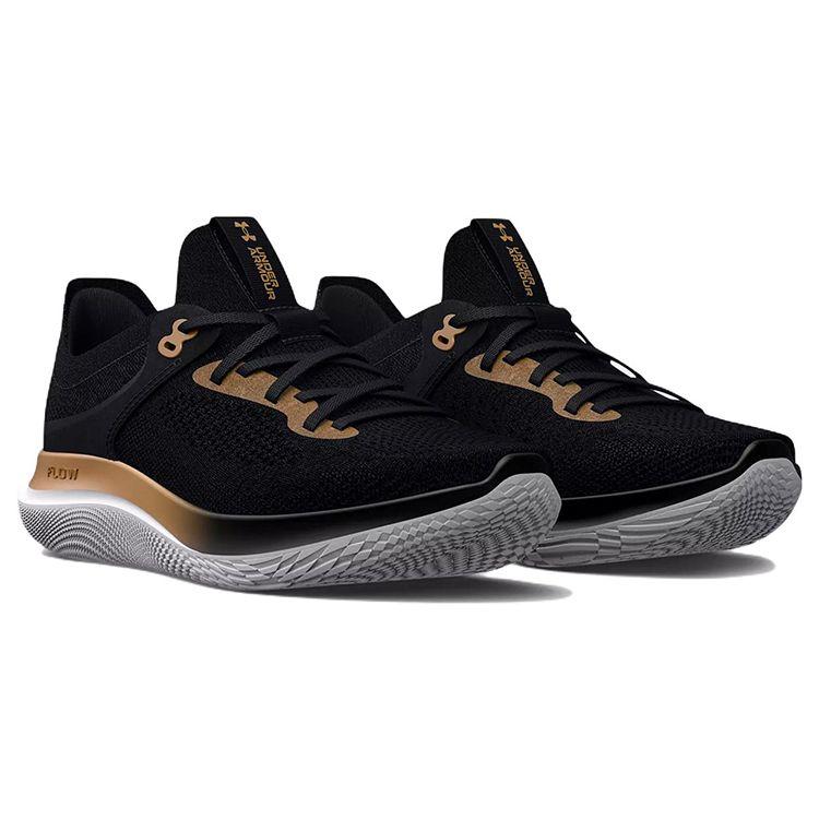 Under Armour Flowsynchronicity Mt Comfortable Fashion Fabric Low Top Casual Running Shoes Women Sneaker Black Gold 3026750-001