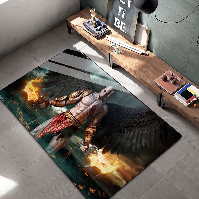15 Sizes Kratos God-of-War Gamer Area Rug Large,Carpet for Living Room Bedroom Sofa Doormat Decor,Kids Play Non-slip Floor Mat