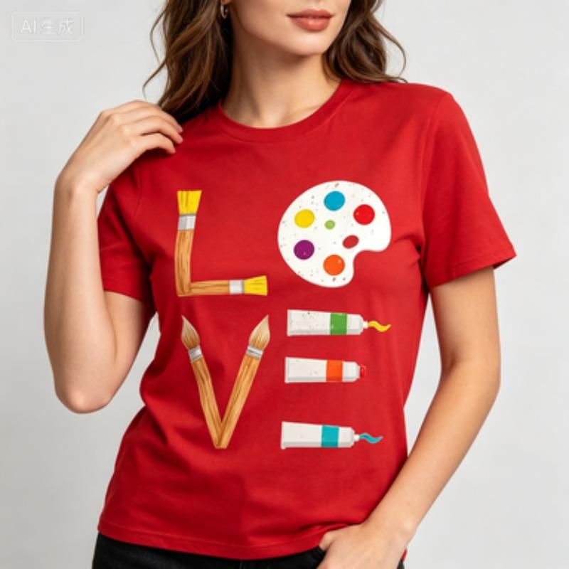 Cotton Basic Top Colorful Brush Palette Paint Tube Love Graphic Art Lover Inspirational Design Comfort Loose Short Sleeve Tees
