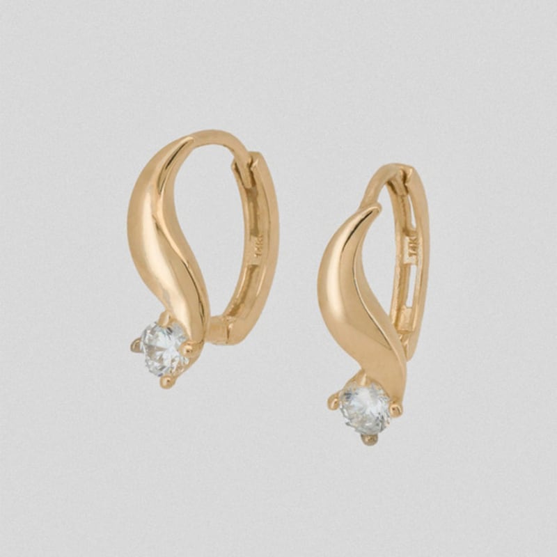 youngglow 14k wavy cubic one touch ring earring