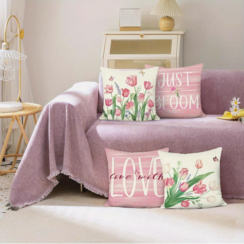 Romantic Tulip Love Pillow CoversLiving room sofa cushion cover, soft and comfortable, bedroom room decoration