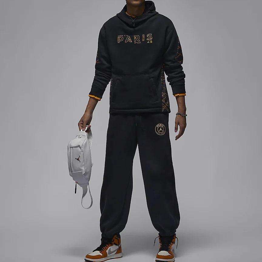 Jordan X PSG Paris Saint-Germain Alphabet Drawstring Casual Joggers With Fleece Lining Men Bottoms Black DZ2950-011