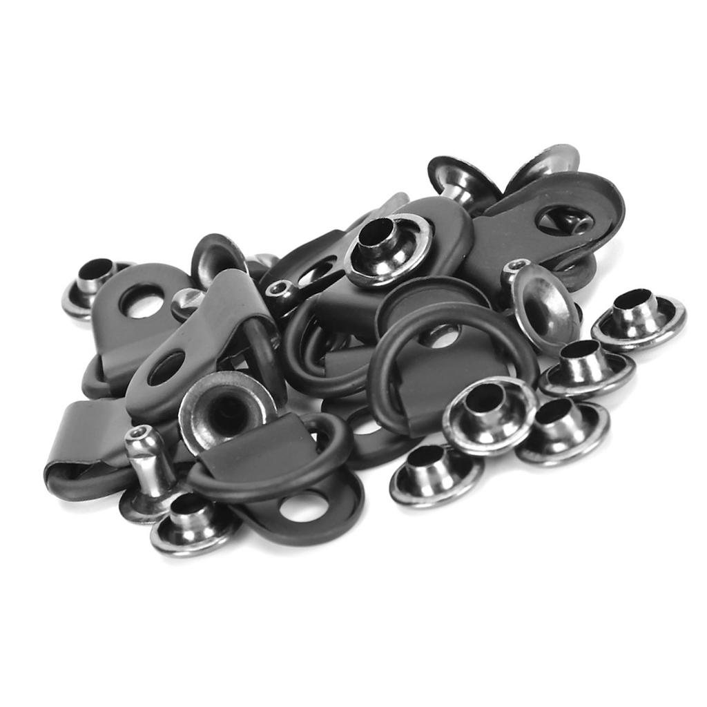 100 Set Schnürsenkel Haken DRing Öse Schnalle Messing Schuh Leder DIY Niet Werkzeug Matt Schwarz 9x14mm