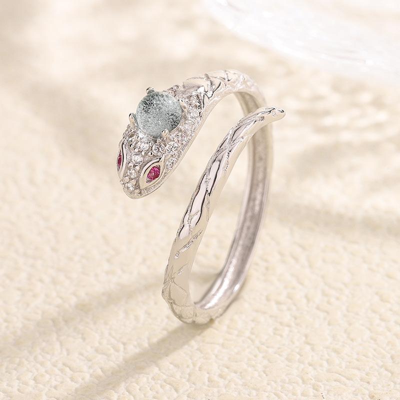 

S925 Sterling Silver Blue Water Jadeite Snake Ring Women s Light Luxury High-end Niche Design Index Finger Ring Adjustable Ring Opening Adjustable