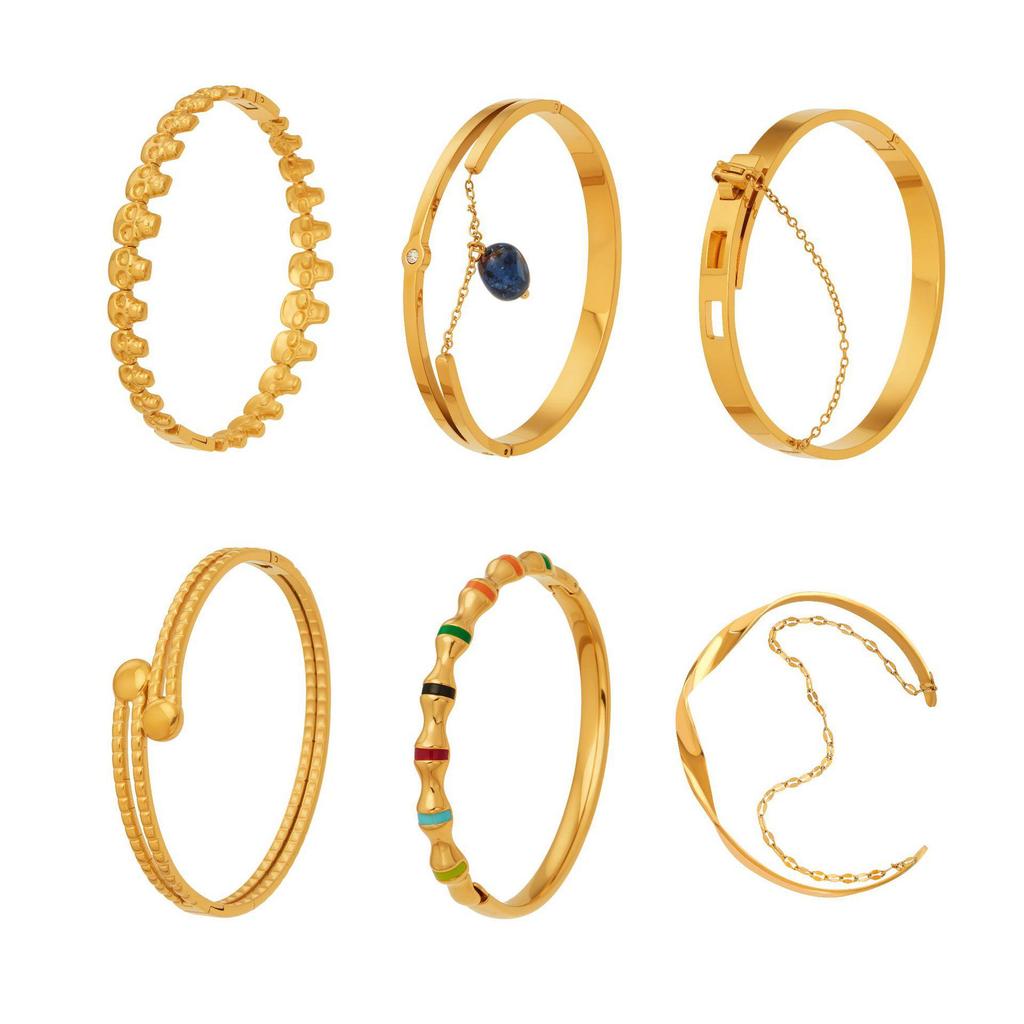 Modern Chinese Style Stone Pendant Gold-Plated Stainless Steel Geometric Bracelet