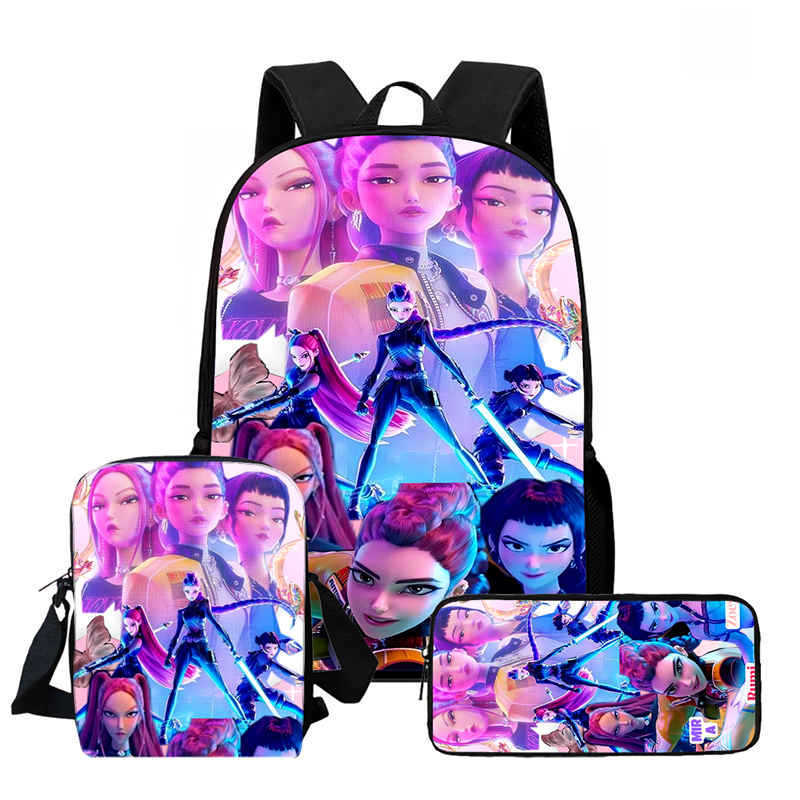 Kpop Hexenjäger High Definition Druck Große Kapazität Hoher Wert Anti-Buckel Verschleißfest Große Kapazität Schultasche Grundschule