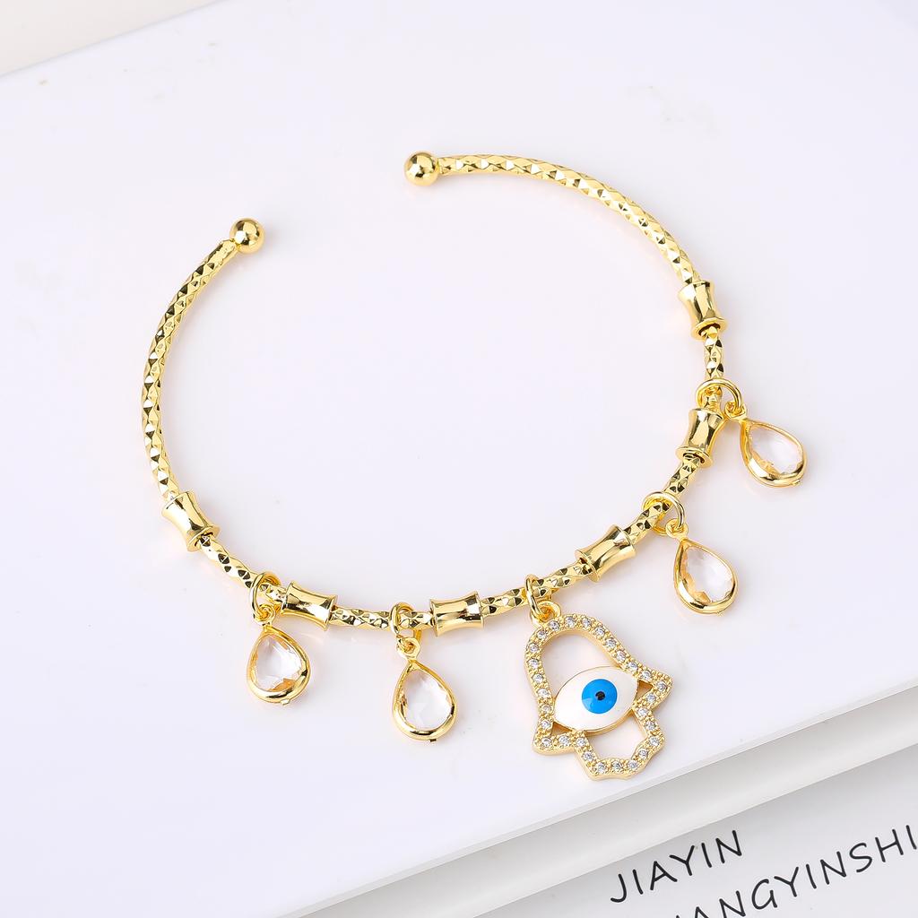 Hot-selling Gold-Plated Palm-Shaped Zircon Evil Eye Candy Bracelet for Men Women Classic Holiday Prayer Jewelry Party Gift