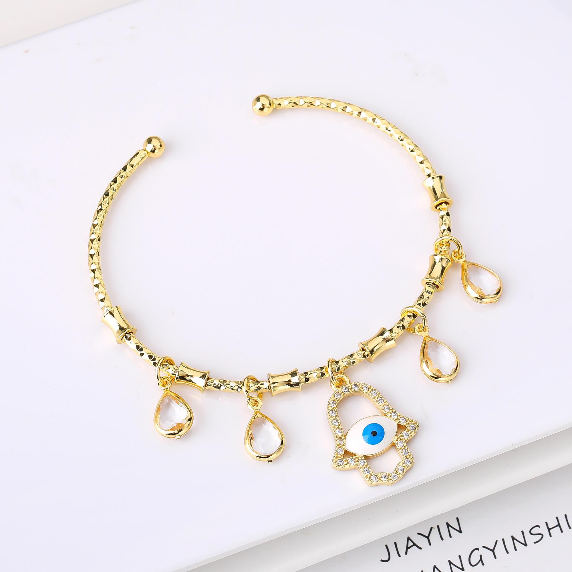 

Hot-selling Gold-Plated Palm-Shaped Zircon Evil Eye Candy Bracelet for Men Women Classic Holiday Prayer Zircon Party Gift