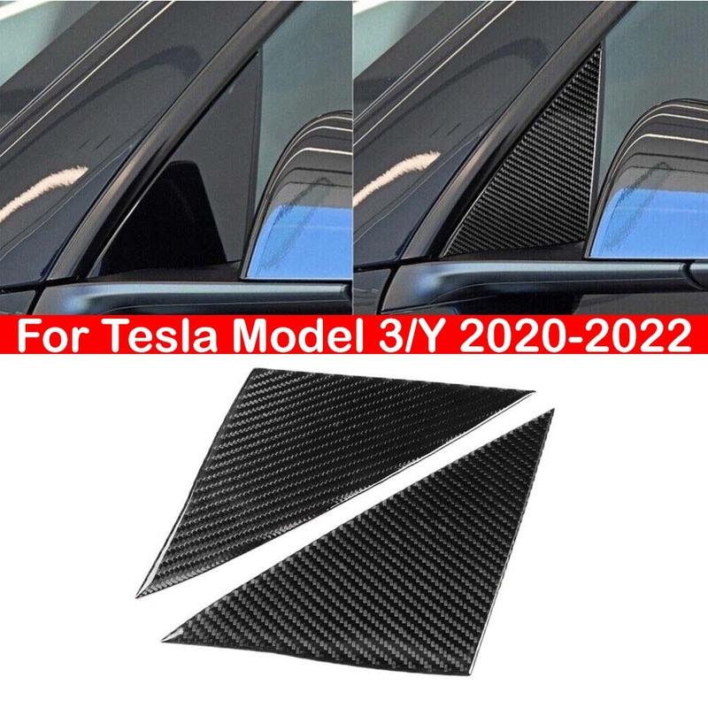 Для Tesla Model 3/Y - Накладка-жалюзи на переднюю стойку A (треугольное окно) из настоящего углеродного волокна, боковые накладки, декоративная наклейка
