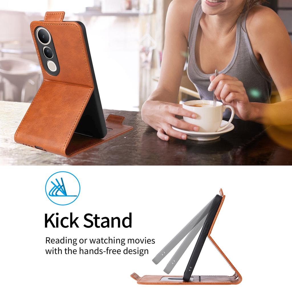 For vivo V50 Lite 5G Stand Case Magnetic Clasp Vertical Flip Leather Phone Cover with Card Holder