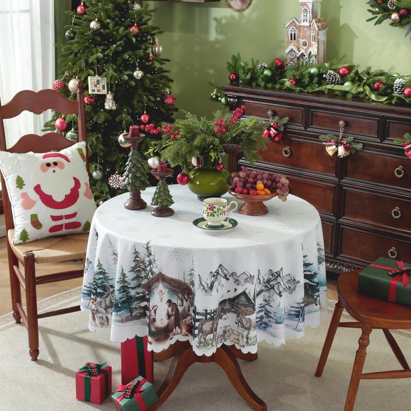 New Christmas Round Tablecloth Red Waterproof and Dustproof Holiday Decoration Table Cloth Stain Resistant and Wrinkle Resistant