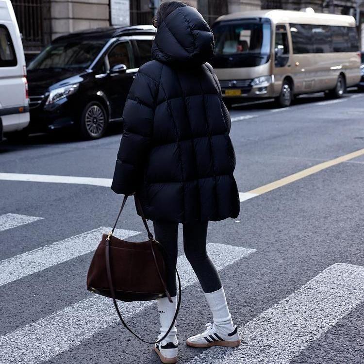 Down Jacket Women's Mid-length New Thickened Hooded Cotton-padded Jacket for Small People