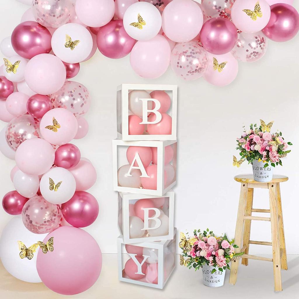 Blue Baby Shower Boxes Boy Girl Transparent Balloon Box Baby Shower Decorations Boxes Block Babyshower Birthday Party Supplies