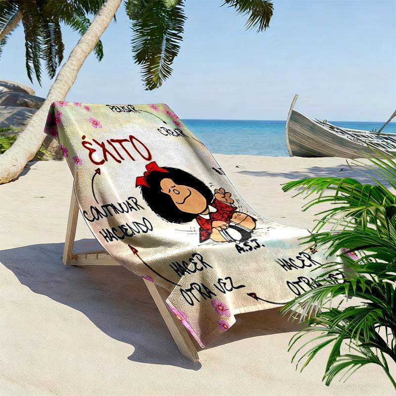 Mafalda Print Beach Towel, Large Soft Quick Dry Towel for Beach Camping Swimming