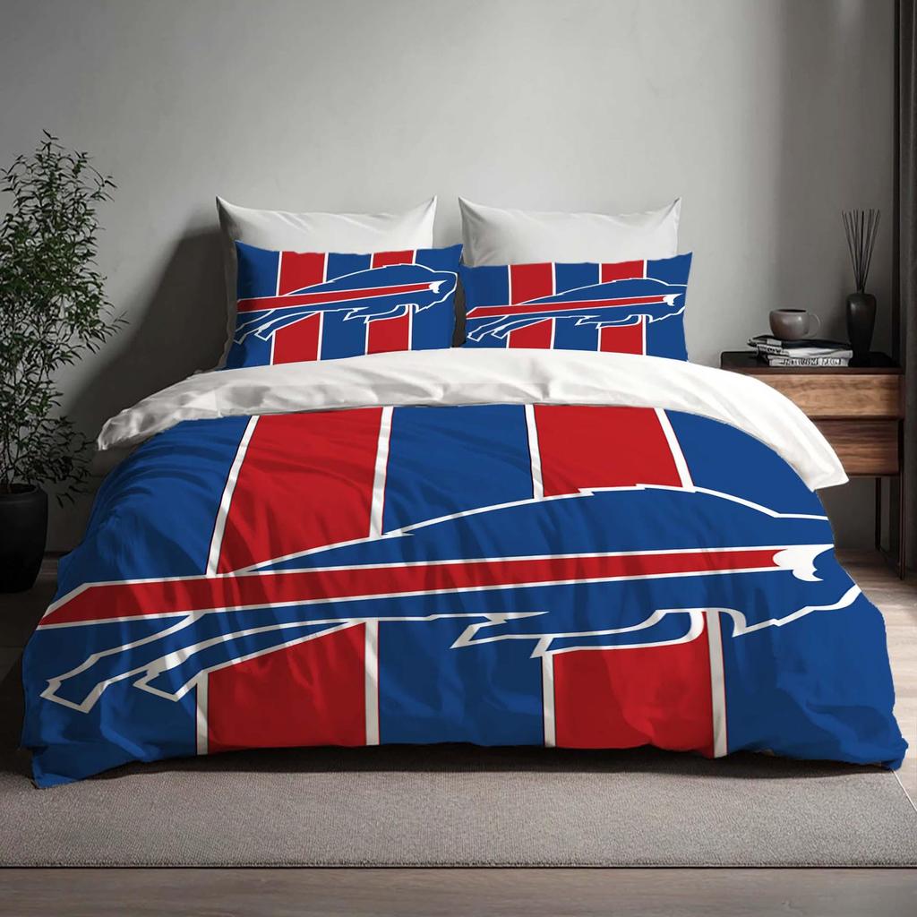Prezent Świąteczny Poszewka na Kołdrę Buffalo Bills Trzyczęściowy Komplet Pościeli Spersonalizowane Imię Pościel na Urodziny Poszewka na Kołdrę Prezent na Halloween Powrót do Szkoły.